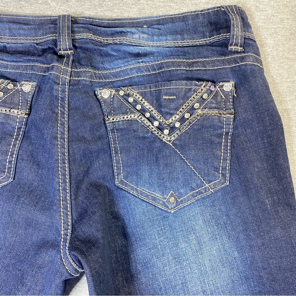 Grace In LA Skinny Jeans Women 9/28 Blue Embellished Skinny Textured Faded Denim - Picture 11 of 16